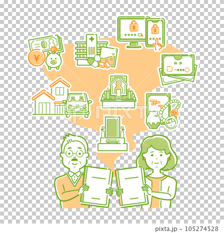 エンディングノートを備えるシニア夫婦 エンディングノートを備えるシニア夫婦 105274528