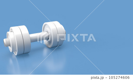 The white dumbbell on blue background 3d rendering The white dumbbell on blue background 3d rendering 105274606