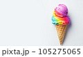 Advertising shot, multicolored ice cream with balls in cone, isolated on a light gray background. High quality illustration 105275065