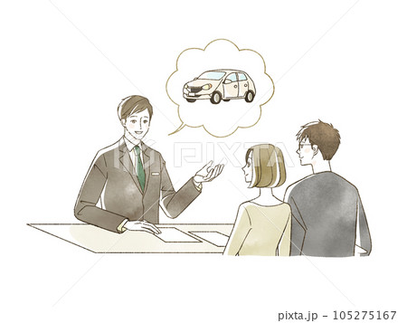 自動車に関する説明をしているスーツ姿の男性 105275167