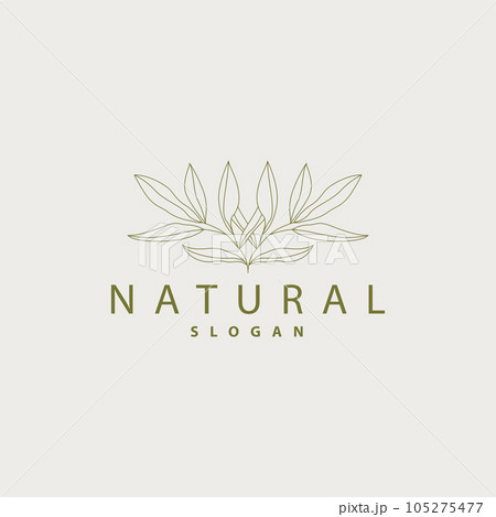 Leaf Line Logo, Beautiful Hand Drawn Design, Botanical Minimalist Vector, Simple Organic Plant Feminine Logo 105275477