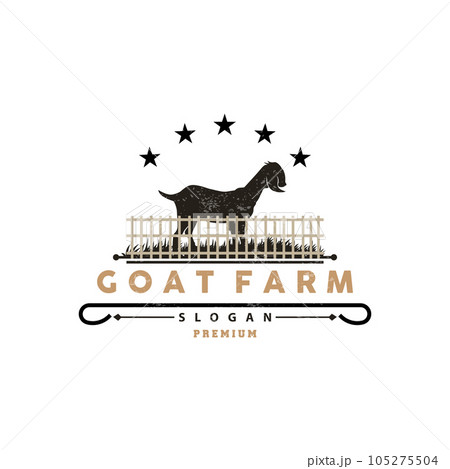 Goat logo, Goat Farm Inspiration Design, Vector Cattle Livestock, Rustic Retro Vintage Silhouette 105275504