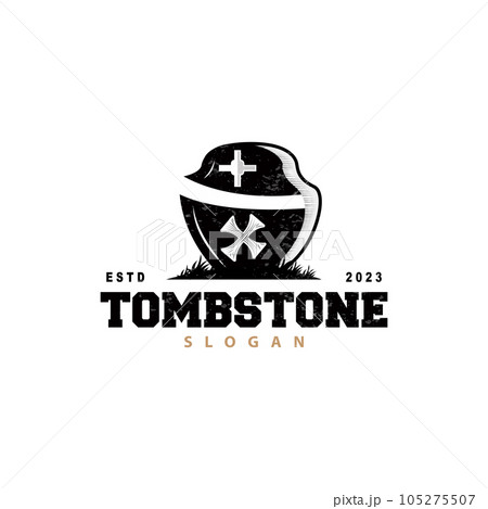Tombstone Logo, Tomb Cemetery Cross, Vector Vintage Label, Retro Badge, Inspirational Design 105275507