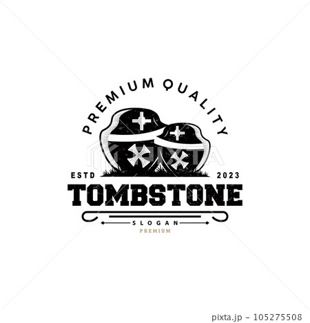 Tombstone Logo, Tomb Cemetery Cross, Vector Vintage Label, Retro Badge, Inspirational Design Tombstone Logo, Tomb Cemetery Cross, Vector Vintage Label, Retro Badge, Inspirational Design 105275508