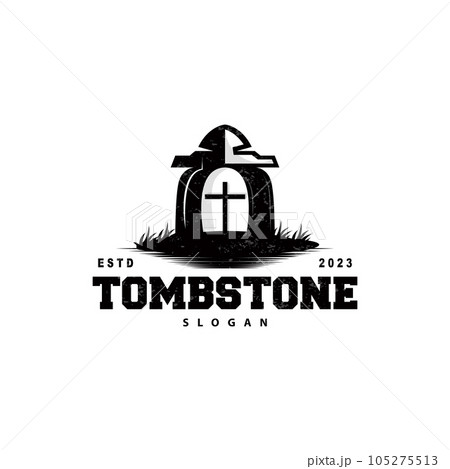 Tombstone Logo, Tomb Cemetery Cross, Vector Vintage Label, Retro Badge, Inspirational Design Tombstone Logo, Tomb Cemetery Cross, Vector Vintage Label, Retro Badge, Inspirational Design 105275513