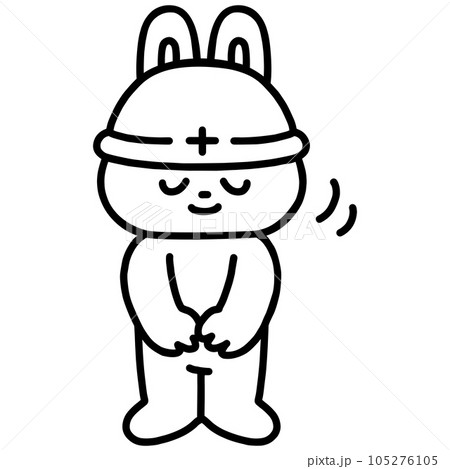 お辞儀するヘルメットをかぶったウサギ・線画 105276105