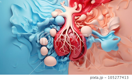 3D illustration of the human organ systems, Human internal organs. Anatomy. Nervous, circulatory, digestive, excretory, urinary,and bone systems. Medical education concept, Generative AI illustration 105277413