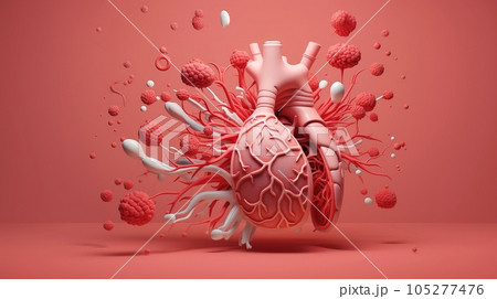 3D illustration of the human organ systems, Human internal organs. Anatomy. Nervous, circulatory, digestive, excretory, urinary,and bone systems. Medical education concept, Generative AI illustration 105277476