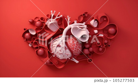 3D illustration of the human organ systems, Human internal organs. Anatomy. Nervous, circulatory, digestive, excretory, urinary,and bone systems. Medical education concept, Generative AI illustration 105277503