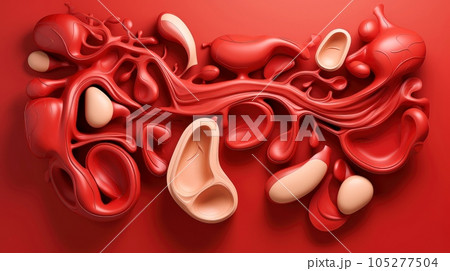3D illustration of the human organ systems, Human internal organs. Anatomy. Nervous, circulatory, digestive, excretory, urinary,and bone systems. Medical education concept, Generative AI illustration 105277504