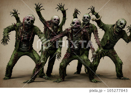 the zombies with their rotten and decayed flesh emit a foul stench 105277843