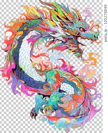 Colorful dragon AI generated image - Stock Illustration [105278049