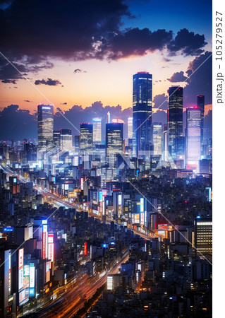 架空の都市の夜景のイラスト素材 [105279527] - PIXTA