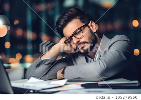 会社のデスクで悩む男性 105279560