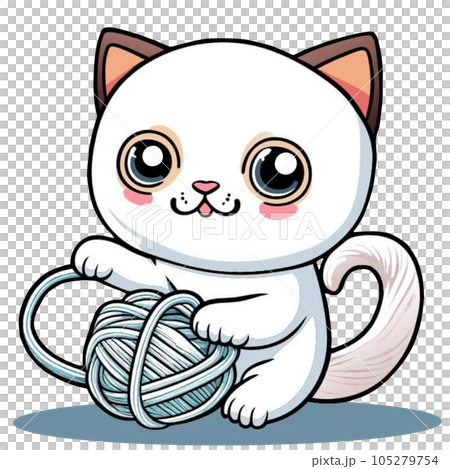 cute white cat playing yarn cute white cat playing yarn 105279754