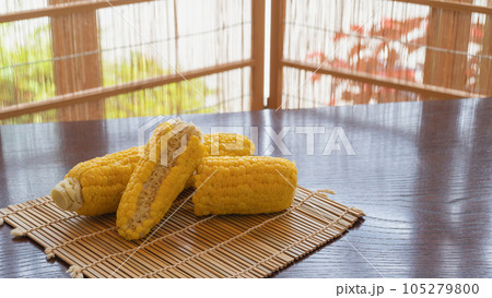 食べかけのトウモロコシ|とうもろこしををきれいに食べるイメージ 食べかけのトウモロコシ|とうもろこしををきれいに食べるイメージ 105279800