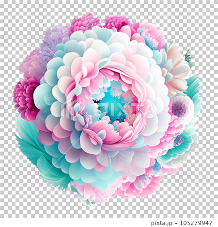 Various round flowers in pastel tones. Various round flowers in pastel tones. 105279947