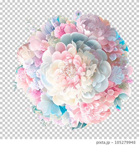 Various round flowers in pastel tones. Various round flowers in pastel tones. 105279948