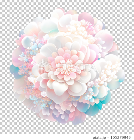 Various round flowers in pastel tones. 105279949