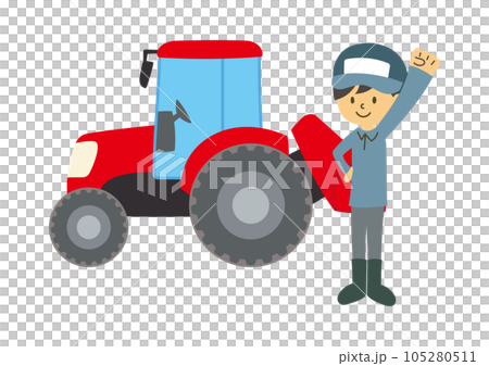 A man with a tractor and a guts pose 105280511