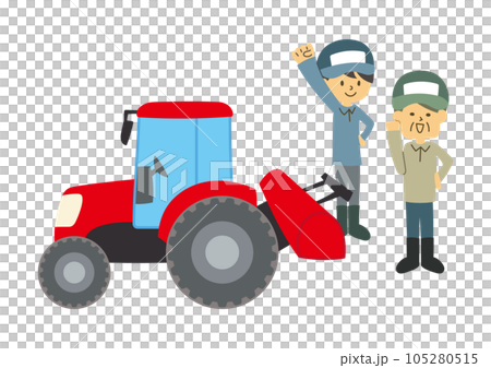 トラクターとガッツポーズした農家 105280515