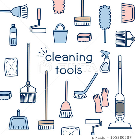 かわいい掃除用具のイラスト_線あり かわいい掃除用具のイラスト_線あり 105280587
