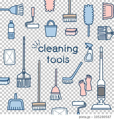 かわいい掃除用具のイラスト_線あり かわいい掃除用具のイラスト_線あり 105280587