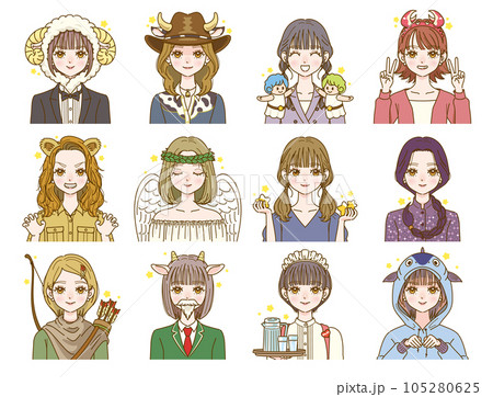星占い　12星座の扮装をした女性 105280625