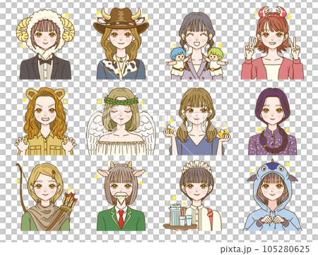 星占い　12星座の扮装をした女性 105280625
