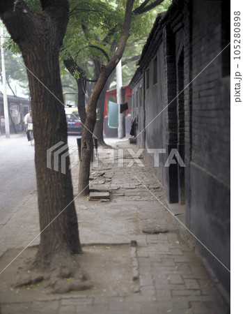北京の古い町並み 胡同の通り 街路樹 105280898