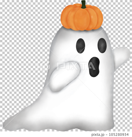 Cute Watercolor Halloween Ghost with Pumpkin Cute Watercolor Halloween Ghost with Pumpkin 105280934