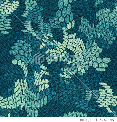 Blue marine halftones hexagon snake skin. Seamless geometric vector texture 105281145