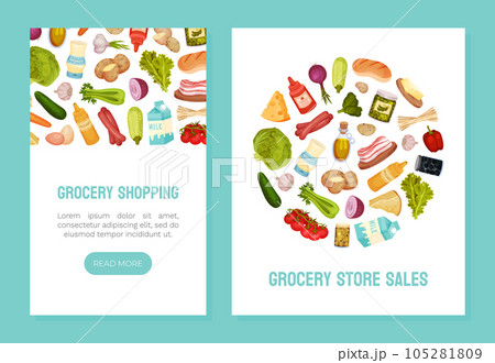Grocery Food Store Banner Design with Market Products Vector Template 105281809