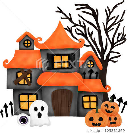 Watercolor Haunted House 105281869