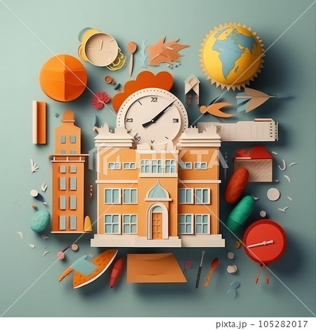 Crafting Success Modern and Minimalistic 3D Paper Cut Illustration for Back to School. 105282017