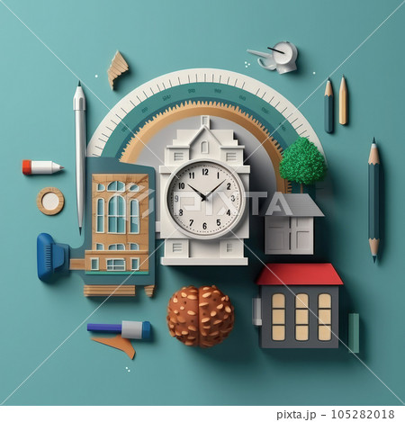 Crafting Success Modern and Minimalistic 3D Paper Cut Illustration for Back to School. 105282018