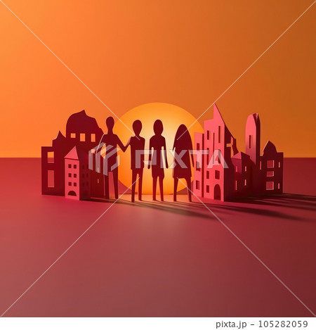 Crafted Bonds of Friendship Minimalistic 3D Paper Cut Craft Illustration for Friendship Day. 105282059