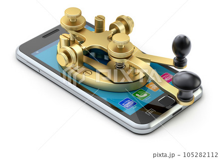 Communication concept with morse code telegraphy device on the mobile phone - 3D illustration 105282112