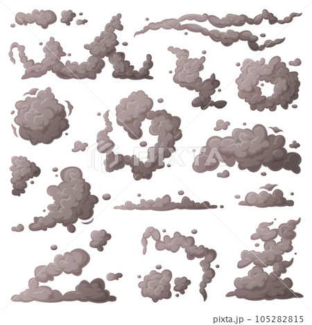 Grey Smoke Cloud and Dust Explosion Puff Vector Set Grey Smoke Cloud and Dust Explosion Puff Vector Set 105282815
