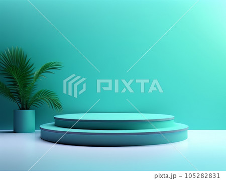 Abstract minimalistic contrast scene with geometric shapes. Green mint 3D visualization AI Abstract minimalistic contrast scene with geometric shapes. Green mint 3D visualization AI 105282831