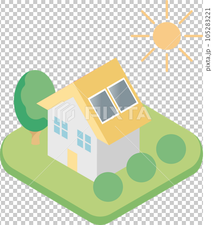 Isometric solar panel housing solar power generation storage battery simple business illustration material 105283221