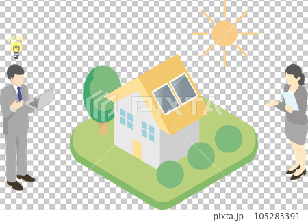 等距人解釋太陽能電池板業務簡單插畫素材 105283391