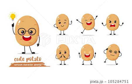 potato cartoon with many expressions. different vegetable activity vector illustration flat design. smart potato for children story book. 105284751