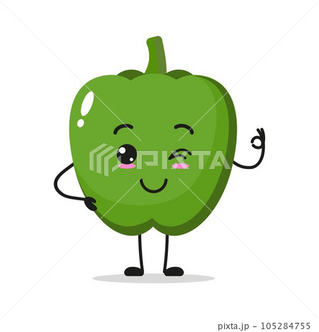 Single Standing Green Paprika Say Ok With Hand Vector Illustration	 105284755