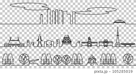 名古屋の街並　モノクロ線画 105285019