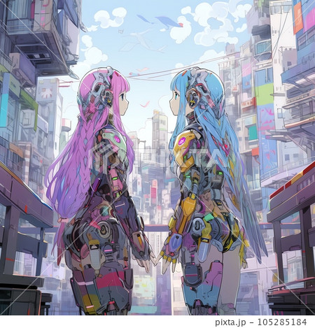 サイバーパンク 2人の女の子のロボット |female robots Generative AI サイバーパンク 2人の女の子のロボット |female robots Generative AI 105285184