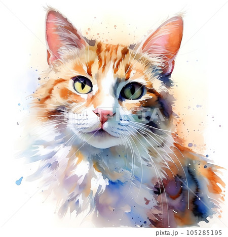 猫水彩画 - アート/写真