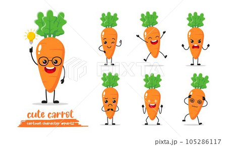 Carrot cartoon with many expressions. different Vegetable activity vector illustration flat design. smart carrot for children story book. 105286117