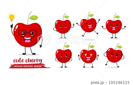 funny red cherry cartoon with many expressions. different fruit activity vector illustration flat design. funny cherry for children story book. funny red cherry cartoon with many expressions. different fruit activity vector illustration flat design. funny cherry for children story book. 105286125