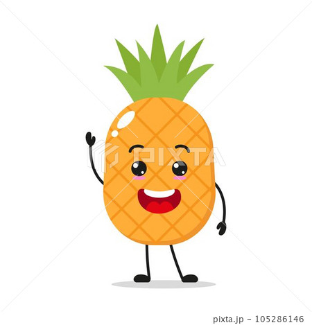 Single Standing Pineapple Fruit Say Hallo With Hand Vector Illustration	 105286146